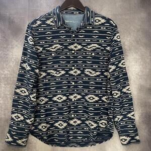 Gap‎ Shirt Men's Large Western Aztec Indigo Blue Pearl Snap Long Sleeve Cowboy